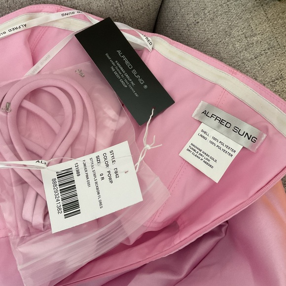 ALFRED SUNG Strapless A-Line Modern Bow Pockets Satin Pink Maxi Dress NWT size 0 - Picture 13 of 15